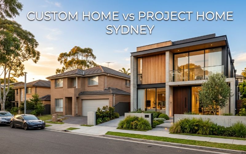 Custom home vs project home Sydney comparison on a narrow urban block with modern architecture