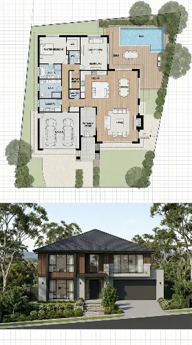 Architectural rendering of custom-designed family home in Hills District by JS Construction Sydney.