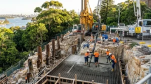luxury home builders Sydney Eastern Suburbs cantilevered residence with sandstone and glazing