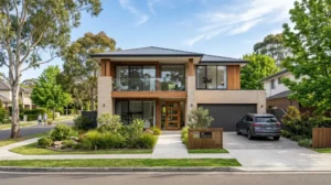 Modern custom home built on an established block in Castle Hill, showing a successful knockdown rebuild castle hill project next to older neighbouring houses.